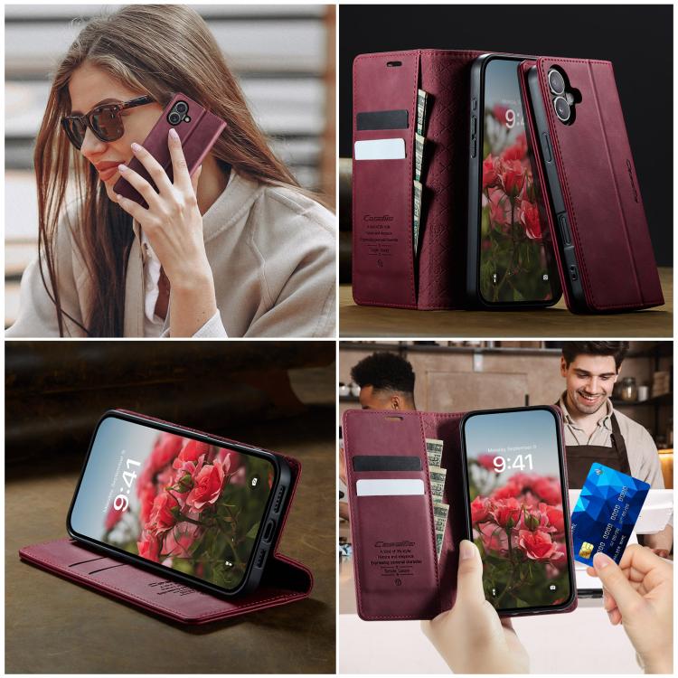 For iPhone 16 CaseMe 033 Calf Leather Lining Microfibre RFID Blocking Phone Case(Red) - iPhone 16 Cases by CaseMe | Online Shopping UK | buy2fix