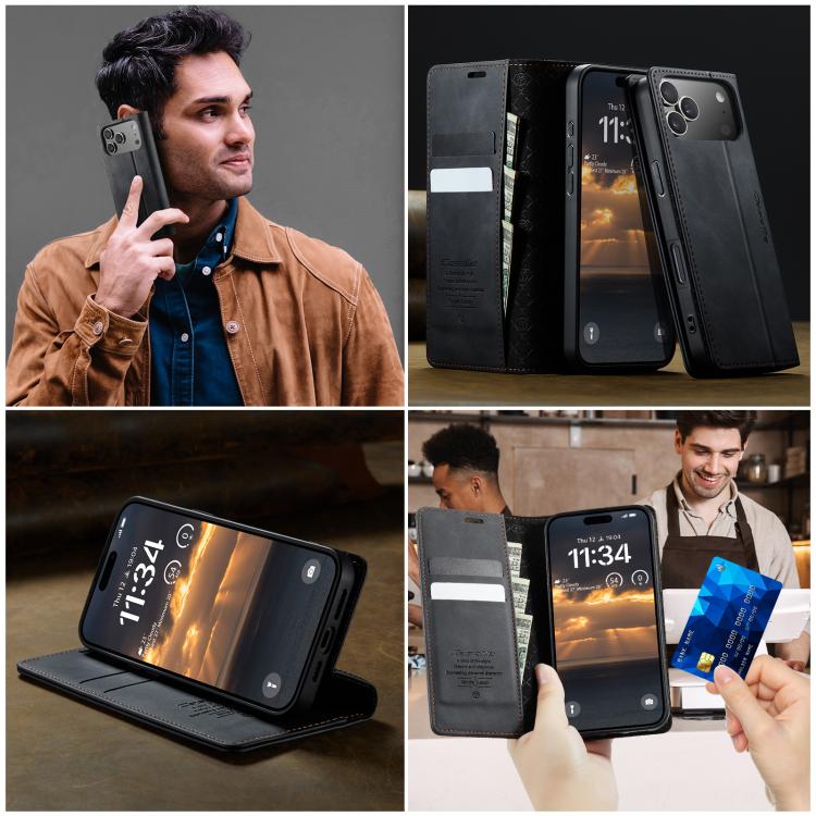 For iPhone 17 Pro Max CaseMe 033 Calf Leather Lining Microfibre RFID Blocking Phone Case(Black) - iPhone 17 Pro Max Cases by CaseMe | Online Shopping UK | buy2fix