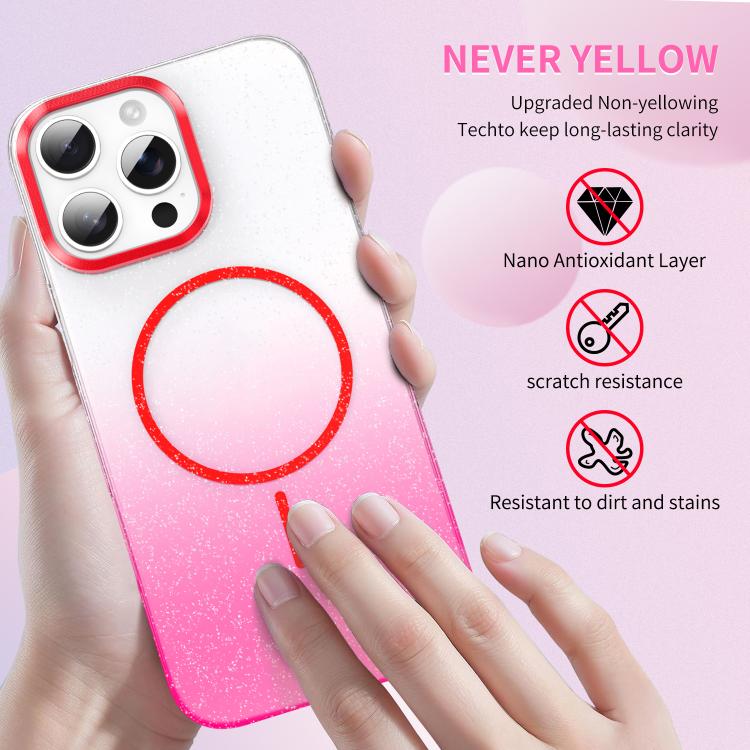 For iPhone 17 Pro Gold Diamond Glitter Gradient MagSafe Shockproof Phone Case(Red) - iPhone 17 Pro Cases by buy2fix | Online Shopping UK | buy2fix