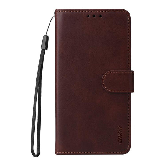 For iPhone 17 Pro ENKAY Card Wallet Calf Texture Leather Phone Case with Thickened Glue No White Edge Film(Brown) - iPhone 17 Pro Cases by ENKAY | Online Shopping UK | buy2fix