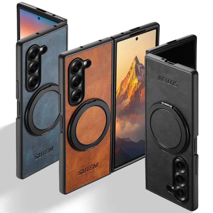 For Samsung Galaxy Z Fold7 5G Suteni G3 Oil Wax 360 Rotation Holder MagSafe Back Phone Case(Blue) - Galaxy Z Fold7 5G Cases by Suteni | Online Shopping UK | buy2fix