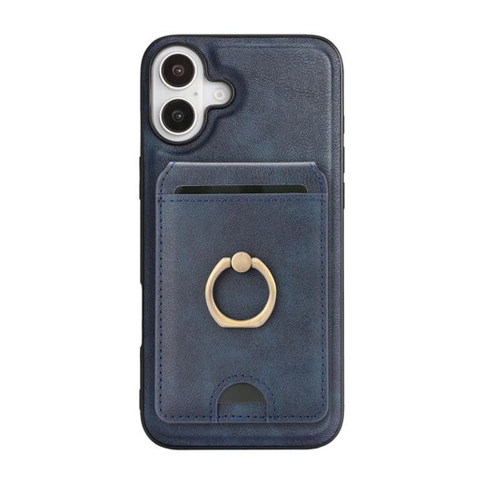 For iPhone 17 Kalebol Strong MagSafe Ring Magnetic Card Bag Holder Leather Phone Case(Blue) - iPhone 17 Cases by Kalebol | Online Shopping UK | buy2fix