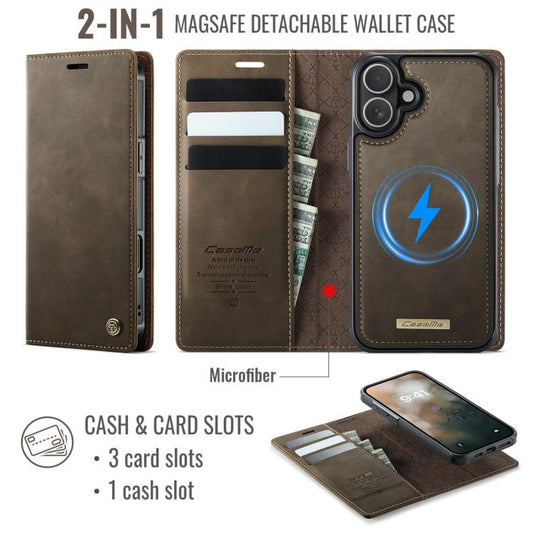For iPhone 16 CaseMe C49 MagSafe RFID Blocking Detachable Wallet Leather Phone Case(Coffee) - iPhone 16 Cases by CaseMe | Online Shopping UK | buy2fix