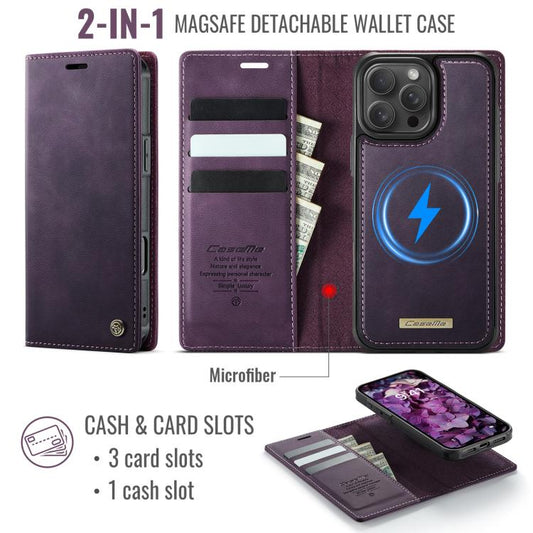 For iPhone 16 Pro CaseMe C49 MagSafe RFID Blocking Detachable Wallet Leather Phone Case(Purple) - iPhone 16 Pro Cases by CaseMe | Online Shopping UK | buy2fix