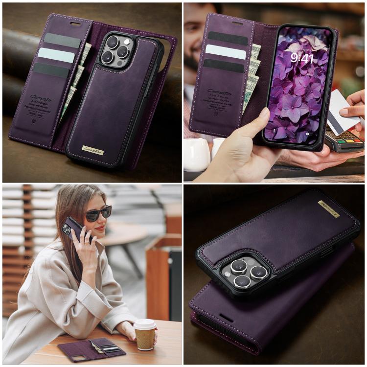 For iPhone 16 Pro CaseMe C49 MagSafe RFID Blocking Detachable Wallet Leather Phone Case(Purple) - iPhone 16 Pro Cases by CaseMe | Online Shopping UK | buy2fix