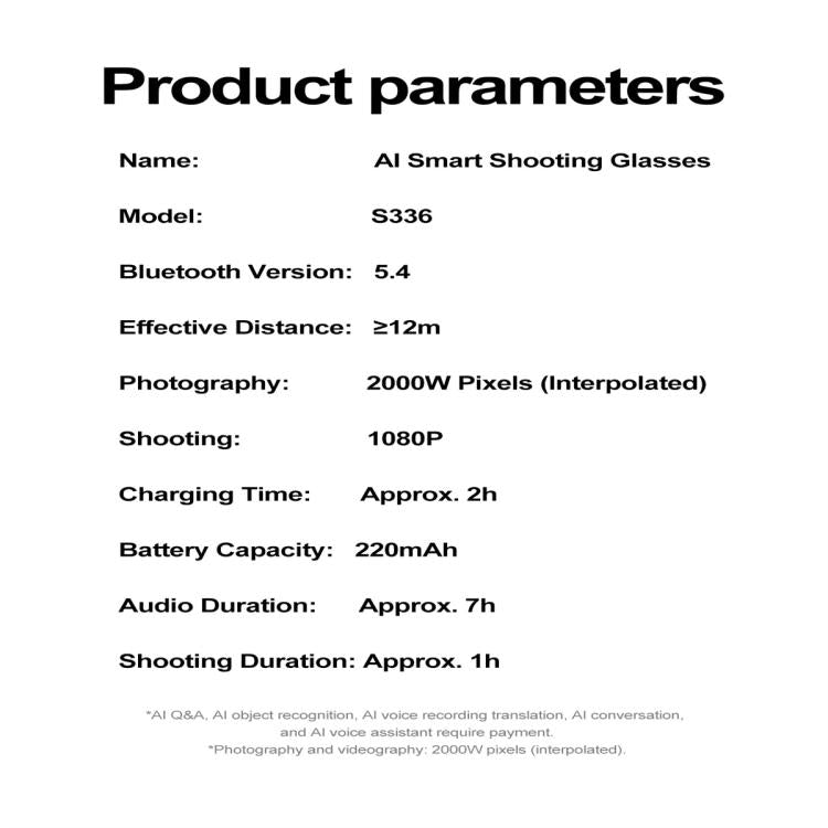 S336 Smart Glasses, Support AI Object Recognition / AI Conversations / Voice Call(Black) - Smart Glasses by buy2fix | Online Shopping UK | buy2fix