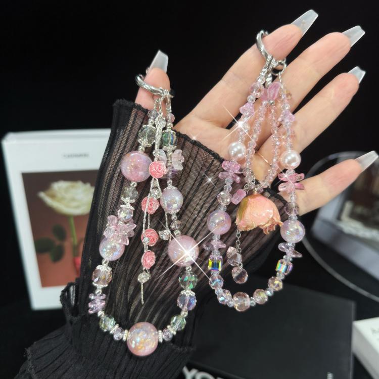 Purple Rose Real Flower Double-Layer Mobile PhoneChain - Lanyards & Wrist Straps by buy2fix | Online Shopping UK | buy2fix