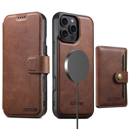 For iPhone 16 Plus Suteni Q05S1 3-in-1 Detachable Wallet MagSafe Leather Phone Case(Brown) - iPhone 16 Plus Cases by Suteni | Online Shopping UK | buy2fix