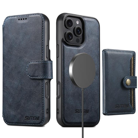 For iPhone 16 Plus Suteni Q05S1 3-in-1 Detachable Wallet MagSafe Leather Phone Case(Blue) - iPhone 16 Plus Cases by Suteni | Online Shopping UK | buy2fix