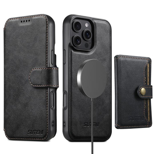 For iPhone 16 Pro Max Suteni Q05S1 3-in-1 Detachable Wallet MagSafe Leather Phone Case(Black) - iPhone 16 Pro Max Cases by Suteni | Online Shopping UK | buy2fix