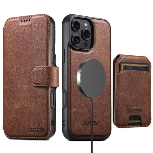For iPhone 16 Plus Suteni Q05S2 3-in-1 Detachable Vertical Flip Wallet MagSafe Leather Phone Case(Brown) - iPhone 16 Plus Cases by Suteni | Online Shopping UK | buy2fix