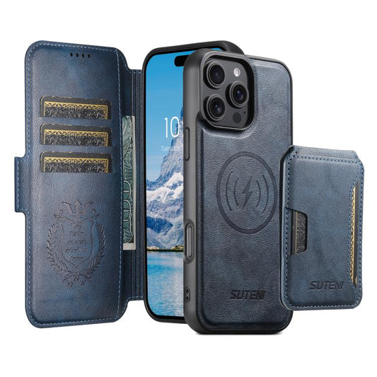 For iPhone 16 Pro Max Suteni Q06S3 3-in-1 Splicing Detachable Vertical Flip Wallet MagSafe Leather Phone Case(Blue) - iPhone 16 Pro Max Cases by Suteni | Online Shopping UK | buy2fix