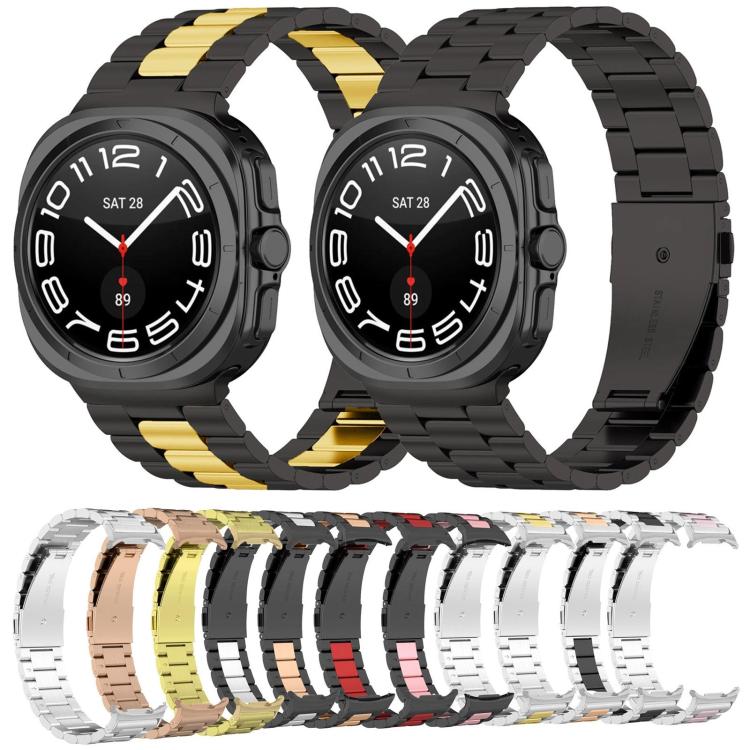 For Samsung Galaxy Watch8 / Watch8 Classic Three Beads Stainless Steel Watch Band with Removal Tool(Black Pink) - Watch Bands by buy2fix | Online Shopping UK | buy2fix