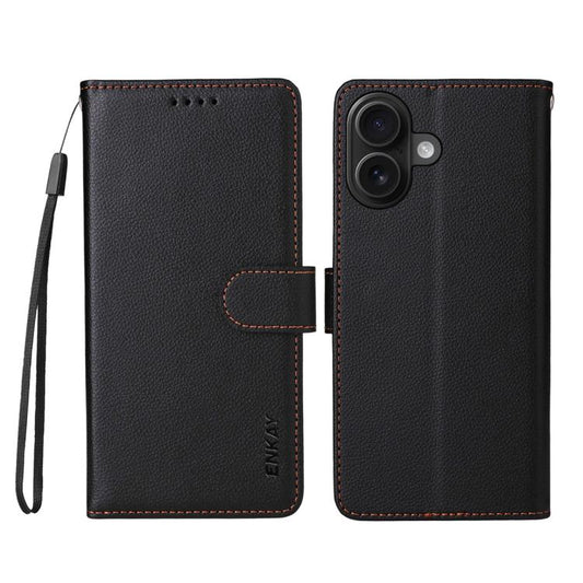 For iPhone 17 ENKAY RFID Blocking Wallet Kickstand Litchi Texture Leather Phone Case(Black) - iPhone 17 Cases by ENKAY | Online Shopping UK | buy2fix