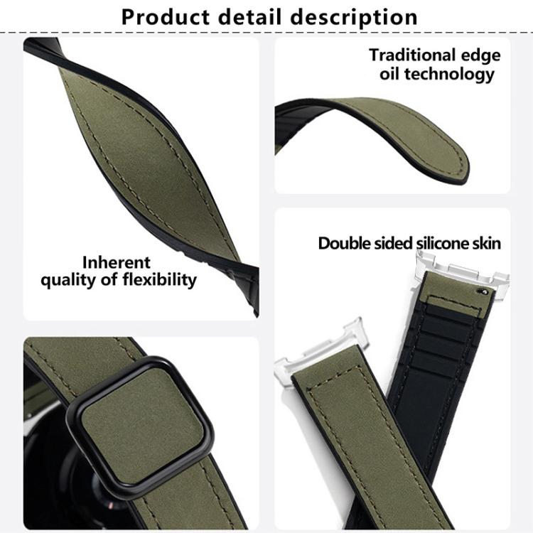 For Samsung Galaxy Watch8 / Watch8 Classic Square Magnetic Buckle Leather Skin Silicone Watch Band(Crazy Horse Green) - Watch Bands by buy2fix | Online Shopping UK | buy2fix