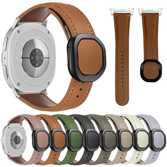 For Samsung Galaxy Watch8 / Watch8 Classic Magnetic Fold Genuine Buckle Leather Watch Band(Beige) - Watch Bands by buy2fix | Online Shopping UK | buy2fix