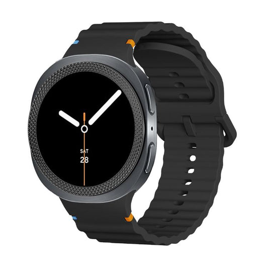 For Samsung Galaxy Watch8 40mm Rhombic Texture Bezel and Wavy Grain Stitched Color Buckle Silicone Watch Band(Black Black) - Watch Bands by buy2fix | Online Shopping UK | buy2fix