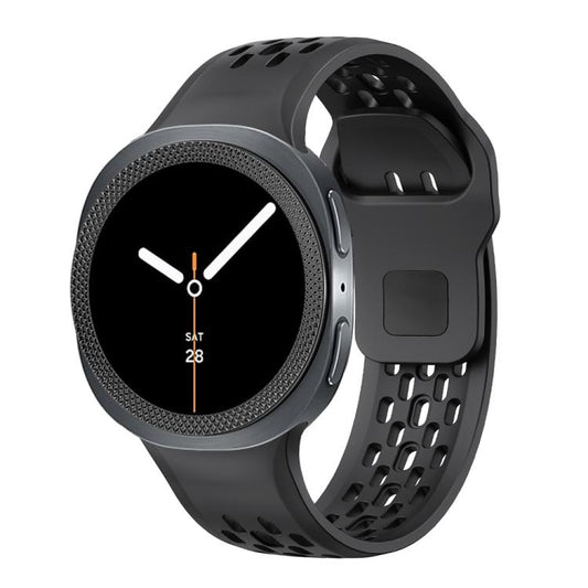 For Samsung Galaxy Watch8 44mm Rhombic Texture Bezel and Black Reverse Buckle Silicone Watch Band(Black Black) - Watch Bands by buy2fix | Online Shopping UK | buy2fix