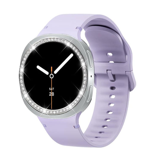 For Samsung Galaxy Watch8 40mm Diamond Bezel and Solid Color Stitched Silicone Watch Band(Official Purple Silver) - Watch Bands by buy2fix | Online Shopping UK | buy2fix