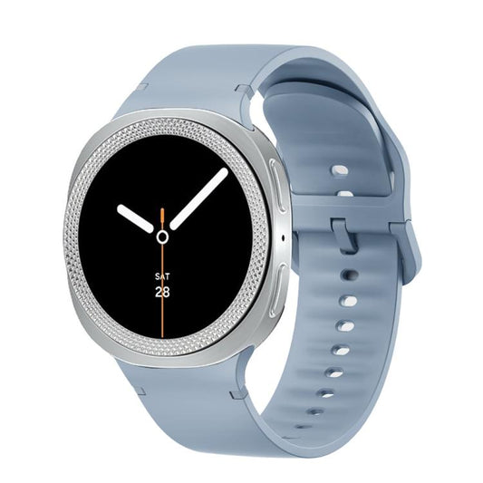 For Samsung Galaxy Watch8 44mm Rhombic Texture Bezel and Solid Color Stitched Silicone Watch Band(Jewel Blue Silver) - Watch Bands by buy2fix | Online Shopping UK | buy2fix