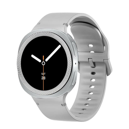 For Samsung Galaxy Watch8 40mm Rhombic Texture Bezel and Solid Color Stitched Silicone Watch Band(Gray Silver) - Watch Bands by buy2fix | Online Shopping UK | buy2fix