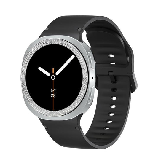 For Samsung Galaxy Watch8 40mm Rhombic Texture Bezel and Solid Color Stitched Silicone Watch Band(Black Silver) - Watch Bands by buy2fix | Online Shopping UK | buy2fix