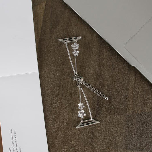 For Apple Watch 42mm / 41mm / 40mm / 38mm Copper-Inlaid Zircon 5-petal Flower Bracelet Watch Band(Silver) - Watch Bands by buy2fix | Online Shopping UK | buy2fix