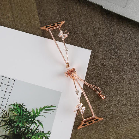 For Apple Watch 42mm / 41mm / 40mm / 38mm Copper-Inlaid Butterfly Zircon Bracelet Watch Band(Rose Gold) - Watch Bands by buy2fix | Online Shopping UK | buy2fix