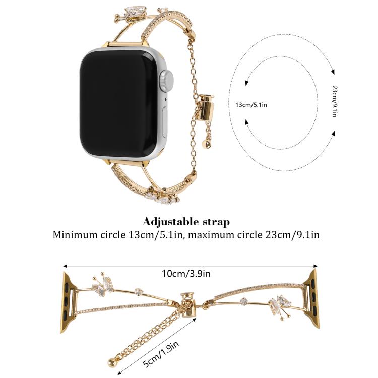 For Apple Watch 42mm / 41mm / 40mm / 38mm Copper-Inlaid Butterfly Zircon Bracelet Watch Band(Siver) - Watch Bands by buy2fix | Online Shopping UK | buy2fix