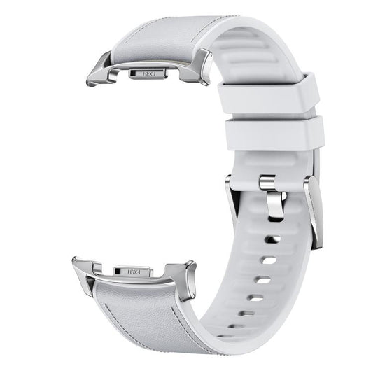 For Samsung Galaxy Watch8 / Watch8 Classic Metal Head Leather Skin Silicone Watch Band(Light Gray) - Watch Bands by buy2fix | Online Shopping UK | buy2fix