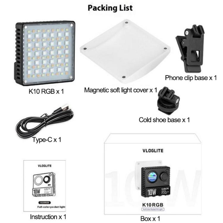 VLOGLITE K10RGB Ultra Thin Pocket Size RGB LED Camera Light Photography Videography Selfie Light - by VLOGLITE | Online Shopping UK | buy2fix