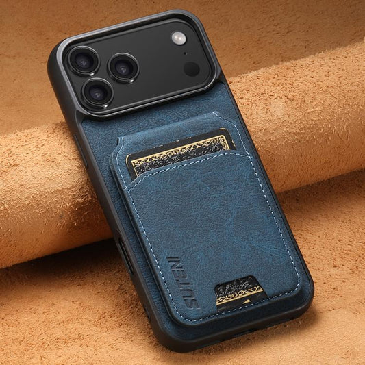 For iPhone 17 Pro Max Suteni H02 Litchi Leather Card Wallet Stand Back Phone Case(Blue) - iPhone 17 Pro Max Cases by Suteni | Online Shopping UK | buy2fix