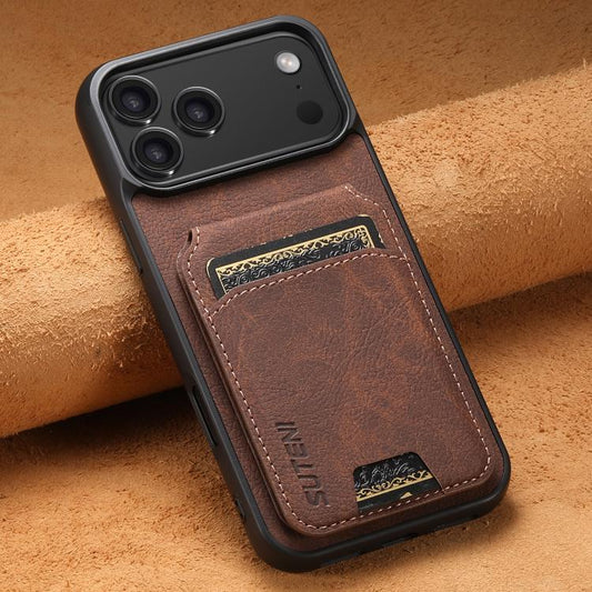 For iPhone 17 Pro Suteni H02 Litchi Leather Card Wallet Stand Back Phone Case(Brown) - iPhone 17 Pro Cases by Suteni | Online Shopping UK | buy2fix