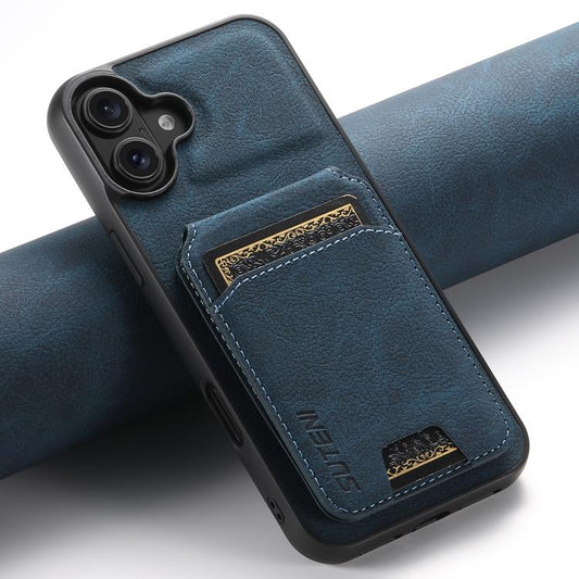 For iPhone 17 Suteni H02 Litchi Leather Card Wallet Stand Back Phone Case(Blue) - iPhone 17 Cases by Suteni | Online Shopping UK | buy2fix