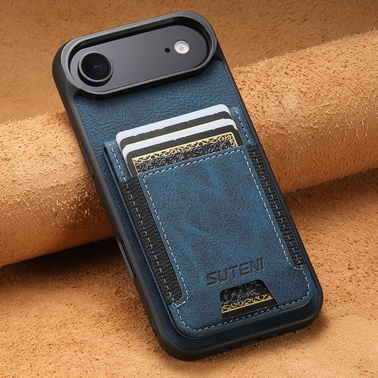 For iPhone 17 Air Suteni H03 Litchi Leather Card Bag Stand Back Phone Case(Blue) - iPhone 17 Air Cases by Suteni | Online Shopping UK | buy2fix