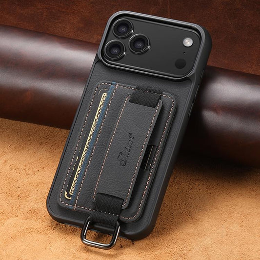 For iPhone 17 Pro Max Suteni H13 Litchi Leather Wrist Strap Wallet Back Phone Case(Black) - iPhone 17 Pro Max Cases by Suteni | Online Shopping UK | buy2fix