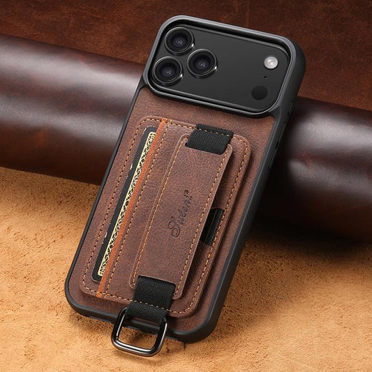 For iPhone 17 Pro Max Suteni H13 Litchi Leather Wrist Strap Wallet Back Phone Case(Brown) - iPhone 17 Pro Max Cases by Suteni | Online Shopping UK | buy2fix