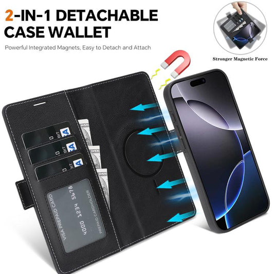 For iPhone 17 Pro Kalebol Strong Magnetic MagSafe Ring 2 In 1 Split Leather Phone Case(Black) - iPhone 17 Pro Cases by Kalebol | Online Shopping UK | buy2fix