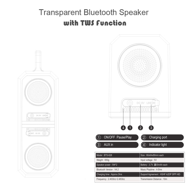 BT628 10W Portable TWS Transparent Bluetooth Speakers With Magnetic Connectable Base Outdoor Stereo Bass Subwoofer(Green) - Desktop Speaker by buy2fix | Online Shopping UK | buy2fix