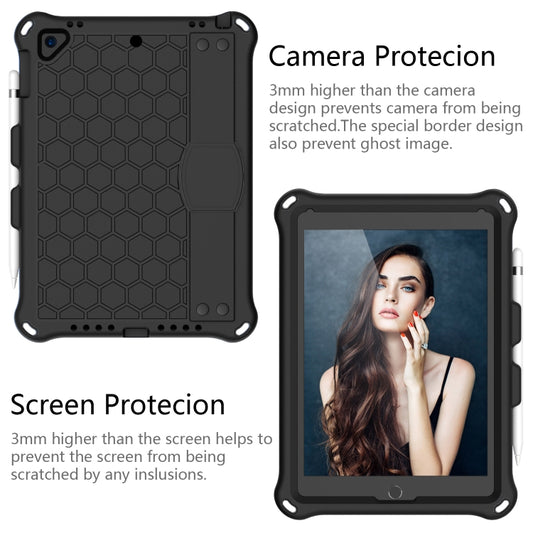 For iPad Air / Air 2 / Pro 9.7 / iPad 9.7 (2017) / iPad 9.7 (2018) Honeycomb Design EVA + PC Four Corner Shockproof Protective Case with Straps(Black+Black) - iPad 9.7 (2018) & (2017) Cases by buy2fix | Online Shopping UK | buy2fix