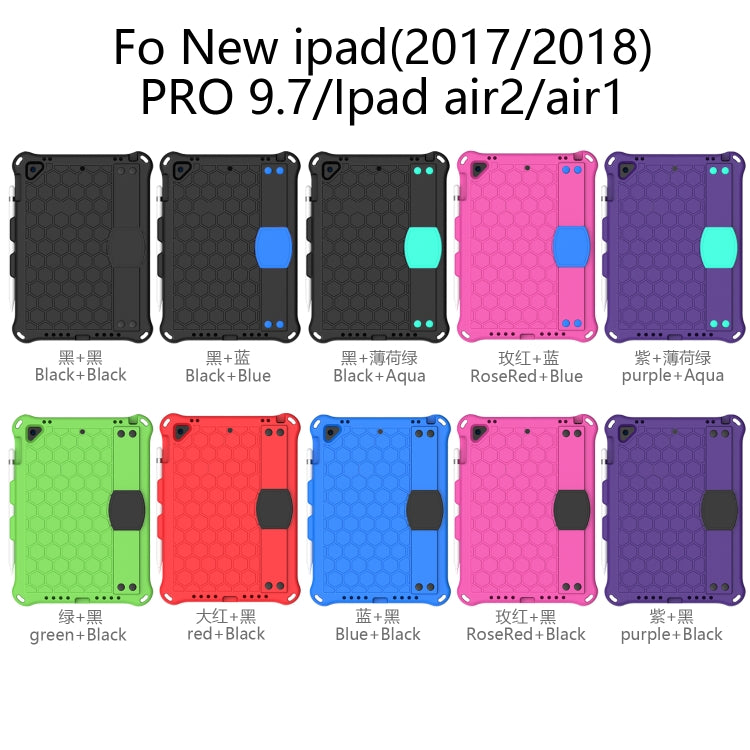 For iPad 9.7 2017/2018 Honeycomb Design EVA + PC Four Corner Anti Falling Flat Protective Shell With Straps(Rose Red+Blue) - iPad 9.7 (2018) & (2017) Cases by buy2fix | Online Shopping UK | buy2fix