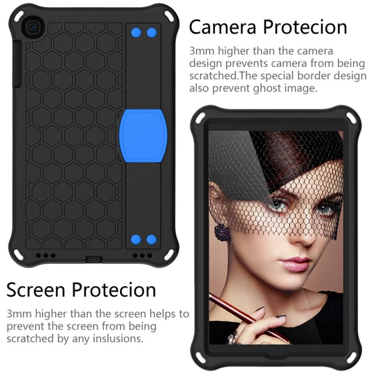 For iPad mini 5 / 4 / 3 / 2 /1 Honeycomb Design EVA + PC Four Corner Anti Falling Flat Protective Shell With Straps(Black+Blue) - iPad Mini 4 & 3 & 2 & 1 Cases by buy2fix | Online Shopping UK | buy2fix