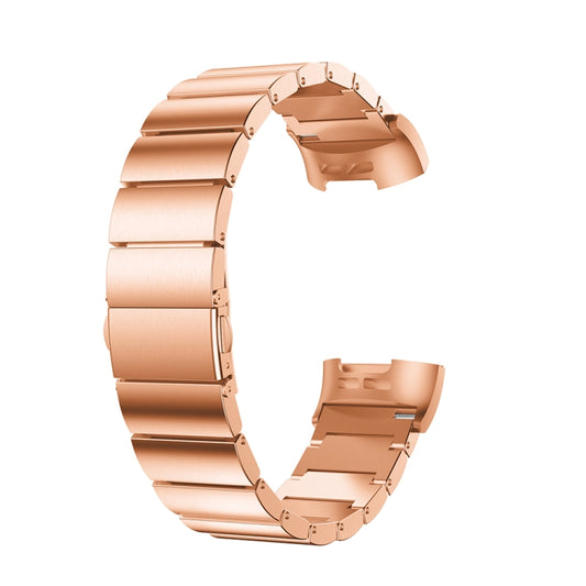 One Beads Slingshot Buckle Solid Stainless Steel Watch Band for Fitbit Charge 4(Rose Gold) by buy2fix