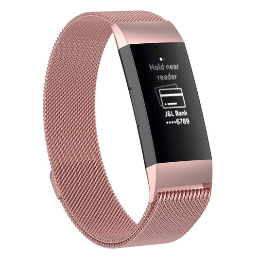 Stainless Steel Magnet Watch Band for FITBIT Charge 4 / 3, Large Size: 210x18mm(Pink) by buy2fix