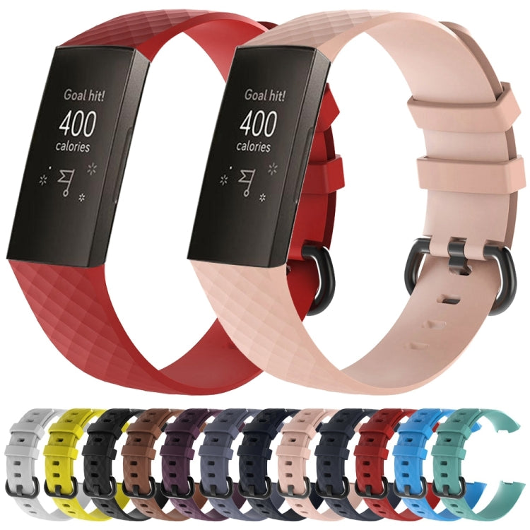 Diamond Pattern Silicone Watch Band for Fitbit Charge 4 Small Size:190*18mm(Gray) by buy2fix
