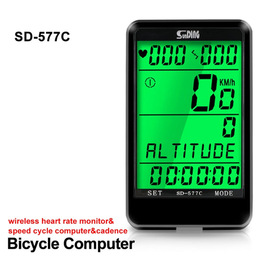 SUNDING SD-577C Cycling Computer LCD Backlight Waterproof Wireless Stopwatch MTB Bike Odometer Stopwatch Bicycle Speedometer by SUNDING