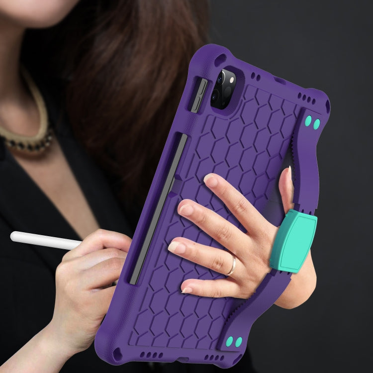 For iPad Pro 11 2020 Honeycomb Design EVA + PC Four Corner Anti Falling Flat Protective Shell With Straps(Purple+Aqua) - iPad Pro 11 (2020) Cases by buy2fix | Online Shopping UK | buy2fix