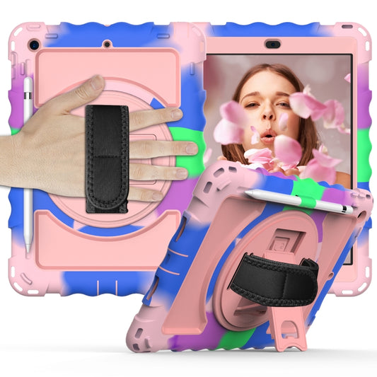 For iPad 10.2 360 Degree Rotating Case with Pencil Holder, Kickstand Shockproof Heavy Duty with Shoulder Strap,Hand Strap(Colorful+Rose Gold) - iPad 10.2 Cases by buy2fix | Online Shopping UK | buy2fix