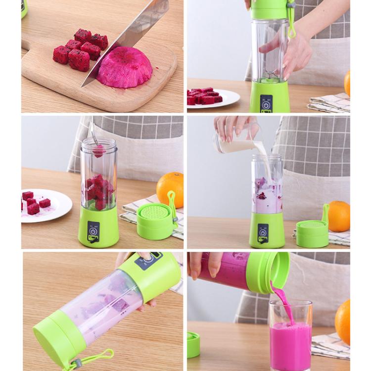 USB Rechargeable Electric Automatic Vegetable Fruit Citrus Orange Juice Maker Cup Mixer Bottle (380ML)(6 Blades Blue) by buy2fix