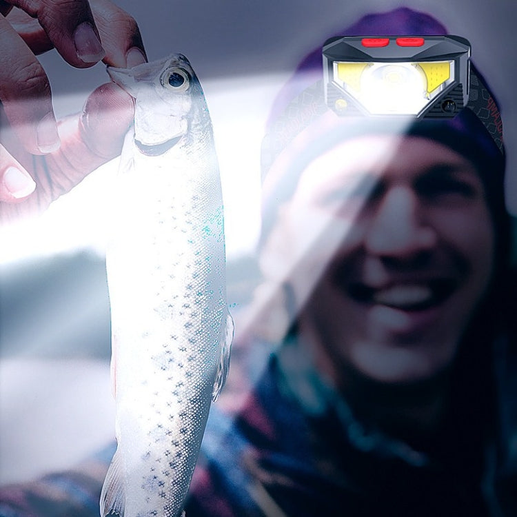 T09-COB LED Glare Headlight Outdoor Lighting USB Charging Sensor Red Light Night Running Mini Fishing Headlight by buy2fix